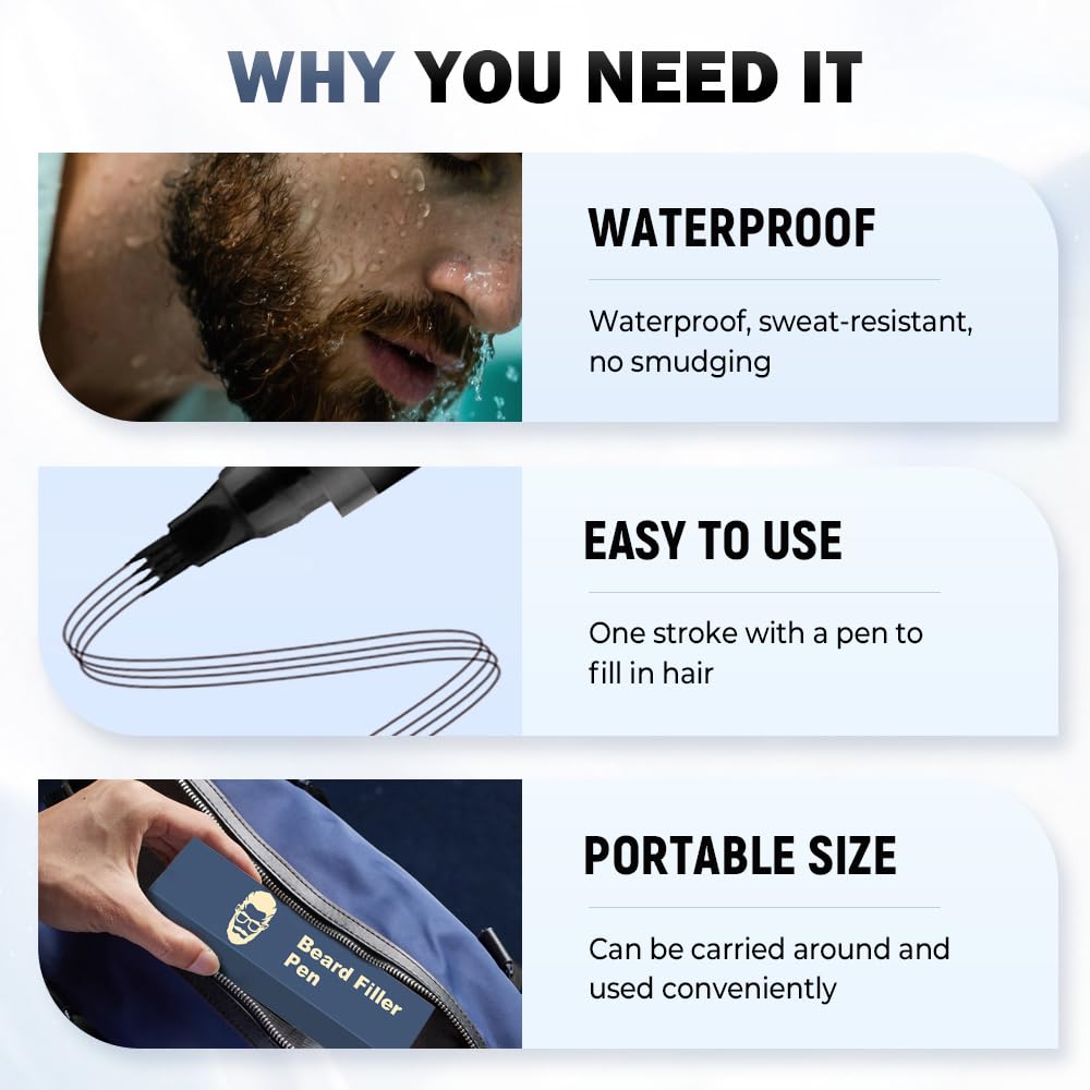 Beard Pen Filler for Men, Waterproof Beard Pencil for Patchy Beard, Natural Looking Beard Marker for Filling Beard and Hairline, Long Lasting Grooming Tool (1, brown)