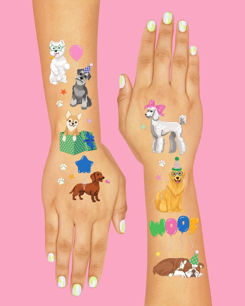xo, Fetti Dog Temporary Tattoos - 44 Glitter Styles | Animal Birthday Supplies, Pet Lover Party Favors, Woof Arts and Crafts