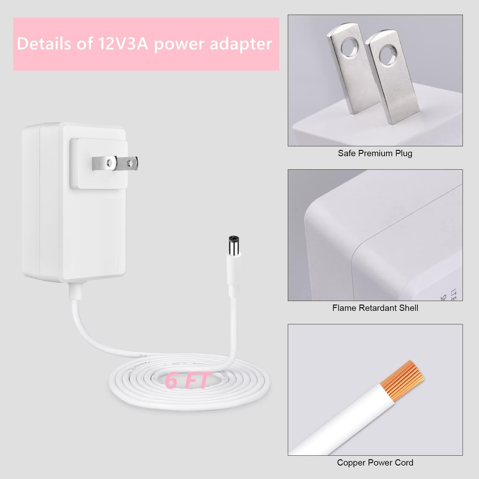 12V Charger Compatible with Spectra Breast Pump S2 S1, 6ft Power Cord Replacement fit for Electric Breast Pump S1 / S2 / S3 Pro / SPS100 / SPS200 / 9 Plus / M1 AC to DC Power Supply Adapter