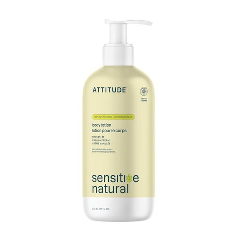 ATTITUDE Body Lotion for Sensitive Skin - EWG Verified, Vegan Formula with Oat & Argan Oil | 16 Fl Oz