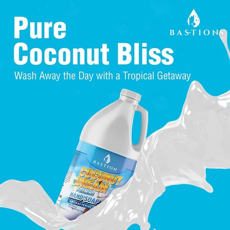 Bastion Antibacterial Foaming Hand Soap - Coconut Dream Scent - 1/2 Gallon Refill Jug (64 oz)
