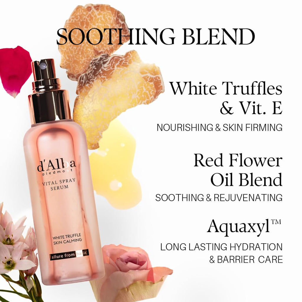 [2 Bottles] d'alba Piedmont Italian White Truffle Vital Spray Serum, Vegan Skin Care, Calming and Hydrating Facial Mist for Red and Sensitive Skin, Glow, Korean Skincare (total 6.76 fl oz.)