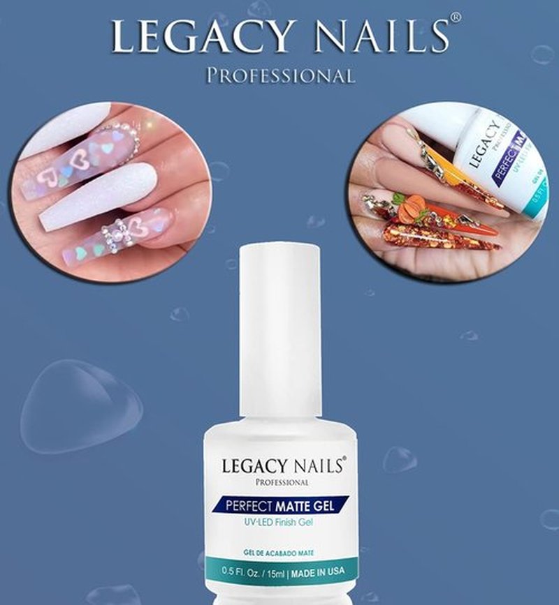 Legacy Nails Perfect Matte Gel 0.5 oz - Velvet Matte Finish - Gel Sealer - Long-Lasting - No Wipe - No Chipping, Peeling or Discoloration - Preserving Look and Texture of Nails - UV or LED gel-curing Lamp