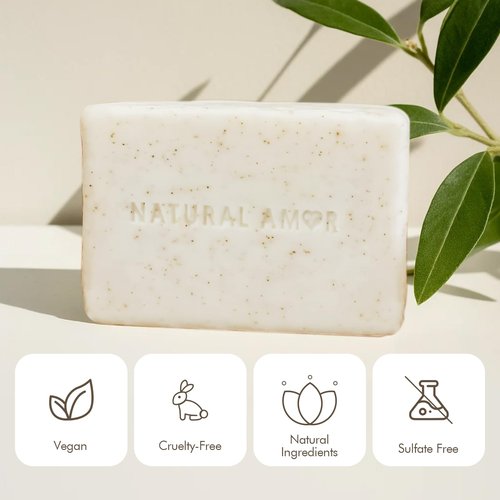 Natural Amor Lavender Tea Tree Soap Bar 7oz – Natural Exfoliating Body Soap with Walnut Shell – Long-Lasting Triple Milled Moisturizing Bar for Men & Women