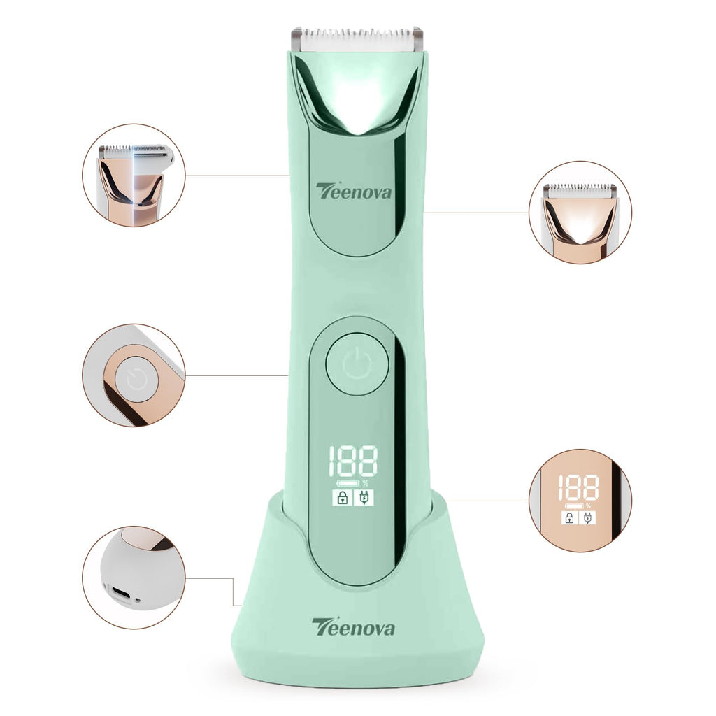 TEENOVA Electric Body Hair Trimmer Shaver, Pubic Trimmer for Men, Bikini Trimmer for Women (Green)