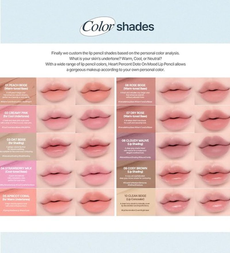 Heart Percent Dote On Mood Lip Liner Pencil, Long-Lasting Creamy Lip Crayon Smooth Lipliner Retractable Lipstick Overlip Line Color 0.8g, #20. Salmon Beige