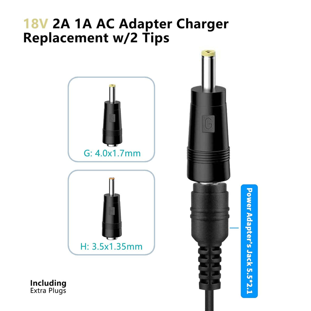 RCBCH 18V 2A AC Adapter Power Supply 36W Switching Wall Mounted Power Adapter Compatible with LED Lights Speakers webcams and More DC 3.5x1.35mm 4.0x1.7mm Equipment (6 ft)