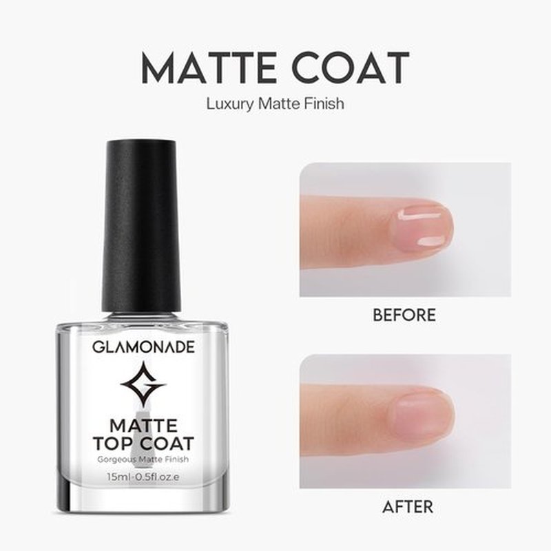Glamonade Matte Top Coat Nail Polish - Quick Dry Clear Coat for Long-Lasting Manicure | 0.34 FL Oz
