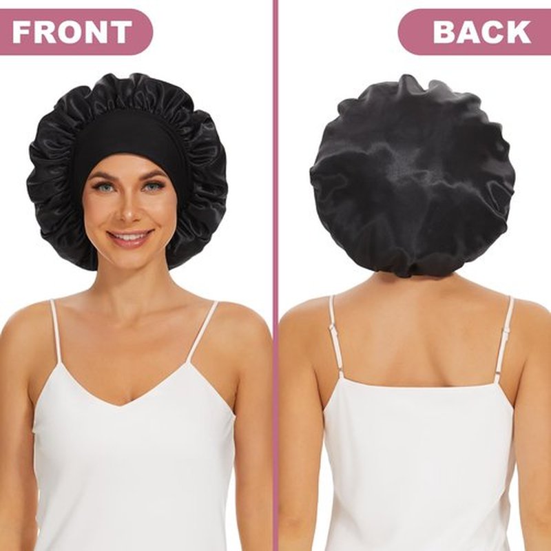 4Pcs Satin Bonnet Silk Bonnet, Hair Bonnet for Sleeping, Elastic Wide Band Silk Sleep Cap, Soft and Breathable(Black Blue Green Brown)