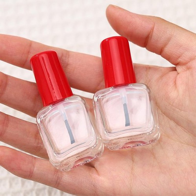 SUKPSY 4 Pcs Empty Nail Polish Bottles with Brush Cap, Reusable SquareTransparent Glass Bottles Vials Containers with Funnel for DIY Nail Art Sample(10ml)