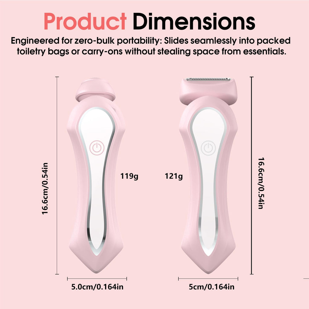 Bikini Trimmer for Women, 2-in-1 Electric Razors Dual Head, IPX7 Waterproof Body Hair Trimmer, Bikini Shave with Battery Level, USB-C, Wet Dry Use, Hair Remover for Legs Underarm Pubic Arm Chin Face
