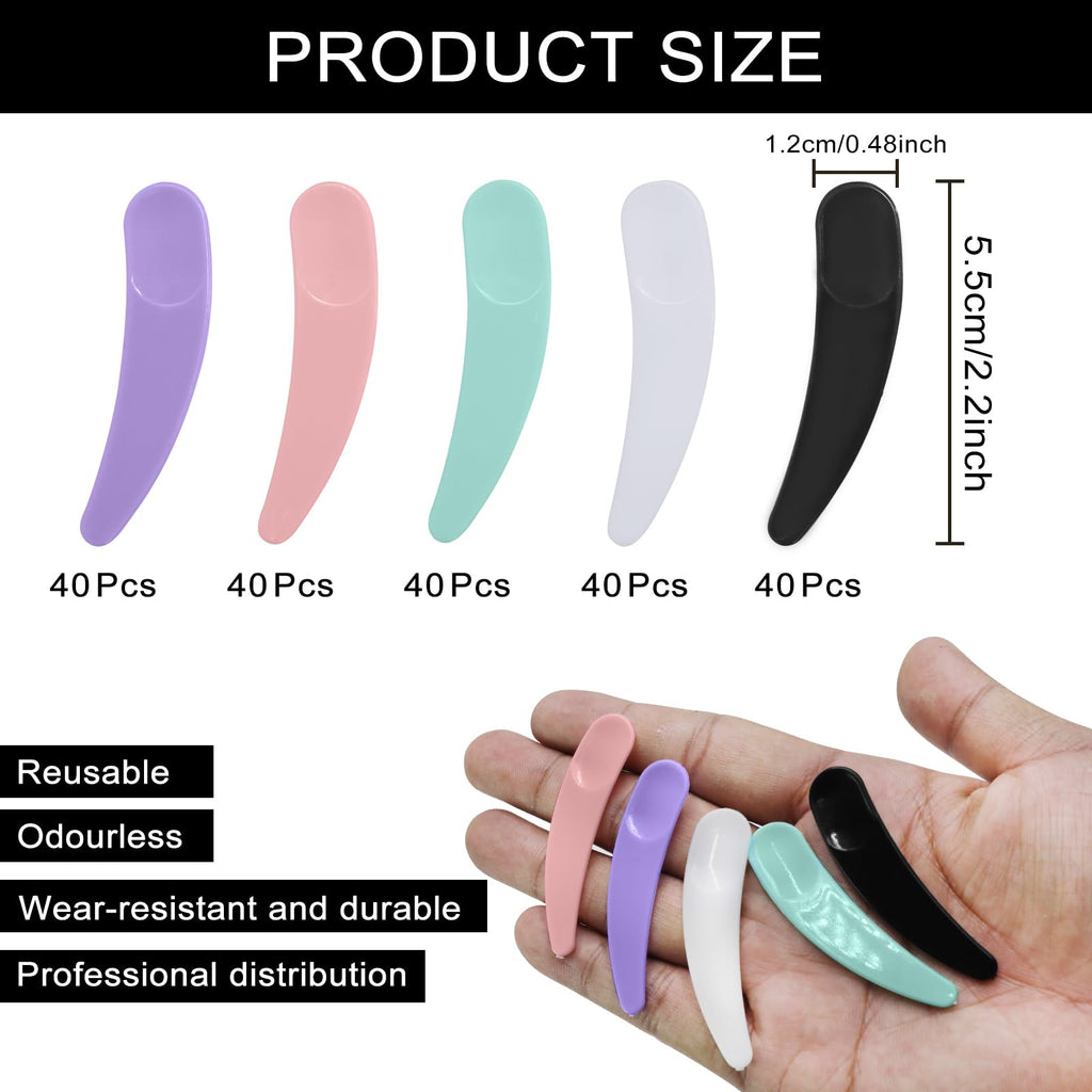 200 Pcs Mini Makeup Spatula Set, 2.2 Inch Cosmetic Spatulas, 5 Colors (Black, White, Green, Purple, Pink) Disposable Makeup Spatulas for Creams, Lotions, and Skincare Multi-Purpose Beauty Tools