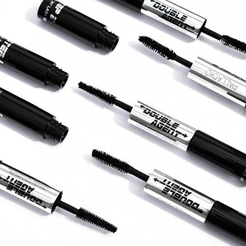Palladio Double Agent Lash Extender Undercover Fiber Booster Mascara, dual lash system, increase eyelash length and volume, boost lashes for a bold dramatic look, voluminous makeup mascara, Jet Black