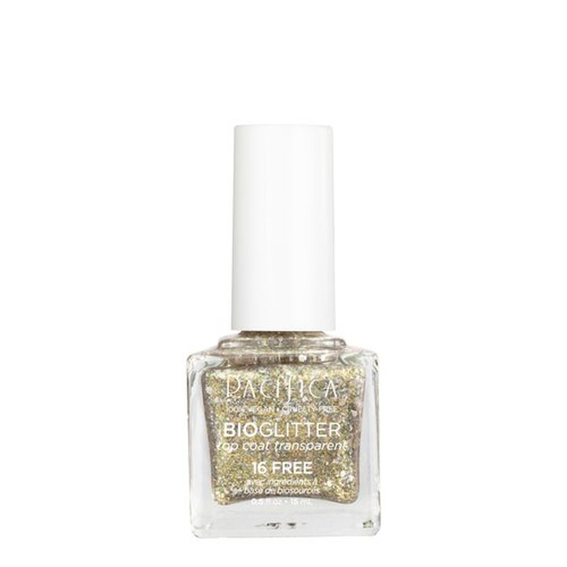 Pacifica Natural Nail Polish Top Coat – Bio Glittering Gold Translucent Topper Polish for Nails, Long-Lasting Nail Polish Top Coat for Glossy, Chip-Resistant Nails, Vegan & Cruelty-Free, Gold Dust