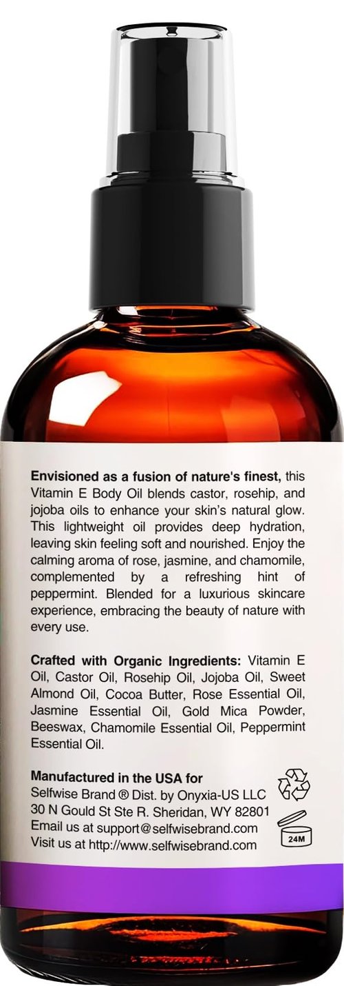 Organic Vitamin E Oil for Scars, Stretch Marks Removal, Wrinkles & Cellulite - Scar Away Treatment Bio Oil with Castor, Rosehip, Jojoba, Almond - Hydrating & Moisturizing Skincare - Face & Body Oil