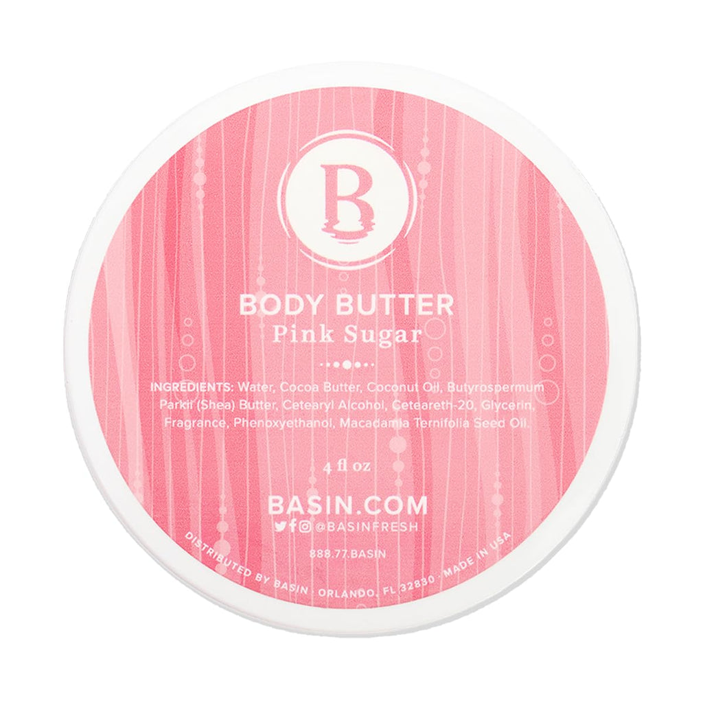 Basin Pink Sugar Body Butter - Natural Cotton Candy Scent Moisturizer with Shea Butter & Cocoa Butter - Sweet Body Cream for All Skin Types - Made in USA