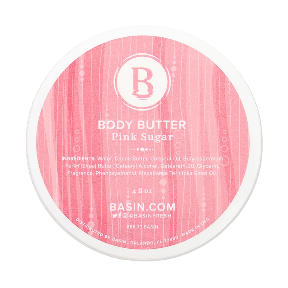 Basin Pink Sugar Body Butter - Natural Cotton Candy Scent Moisturizer with Shea Butter & Cocoa Butter - Sweet Body Cream for All Skin Types - Made in USA