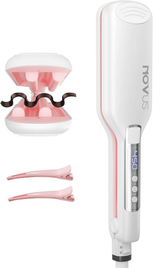 NOVUS Hair Crimper | 4-Barrel Wave Curling Iron with Adjustable Heat for Beachy Waves - 0.6 Inch