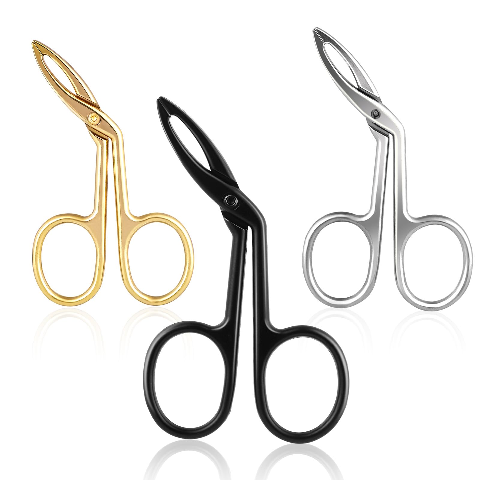 Haikole Tweezers for Women Facial hair 3 Pieces Eyebrow Tweezers,Scissor Tweezer for Remover Facial Hair Eyebrows Care Wig Plucking,Scissor Handle Tweezer Scissors (Curved)