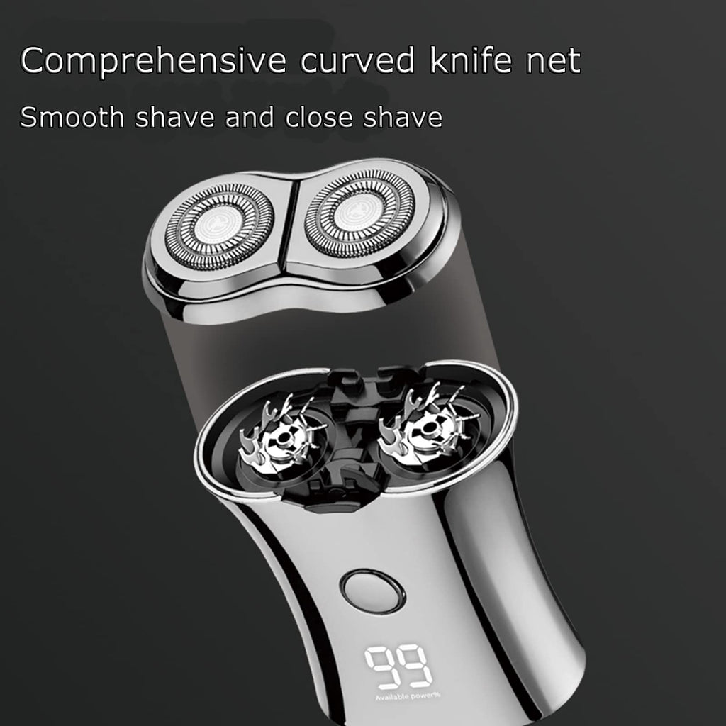 Electric Mini Travel Shaver for Men - Pocket Size Washable Electronic Razor - Mens Rechargeable Portable Cordless Small Shaving Face Beard - Wet & Dry Rotary Compact Electrical Shave