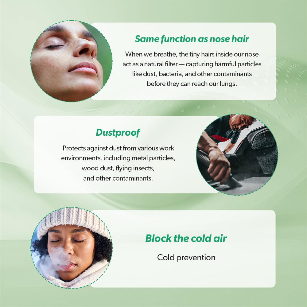 KOKOK 3-Ply Nose Filter Reusable Breathable Nasal Plugs Air Filteration for Dust, Pollution, Block Cold Air - Pack of 3 (Medium)