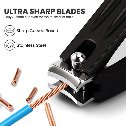 Ongle Precision Nail Clippers with Nail Catcher No Splash, Black Stainless Steel Manicure Tools