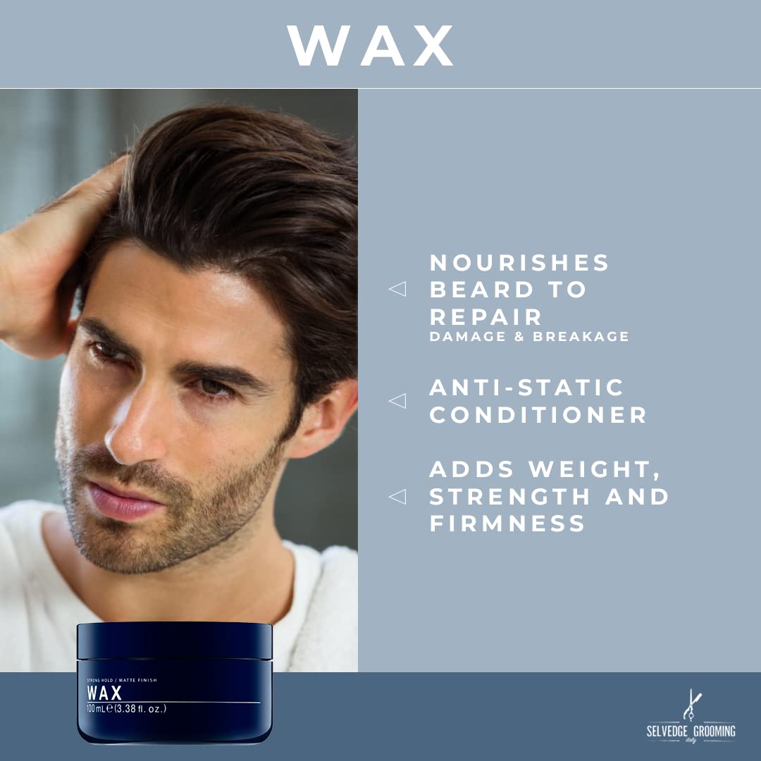 Selvedge Grooming Sculpting Hair Wax for Men, Beard & Hair, Strong Hold, Matte Finish, Made in Italy, 3.38 fl oz