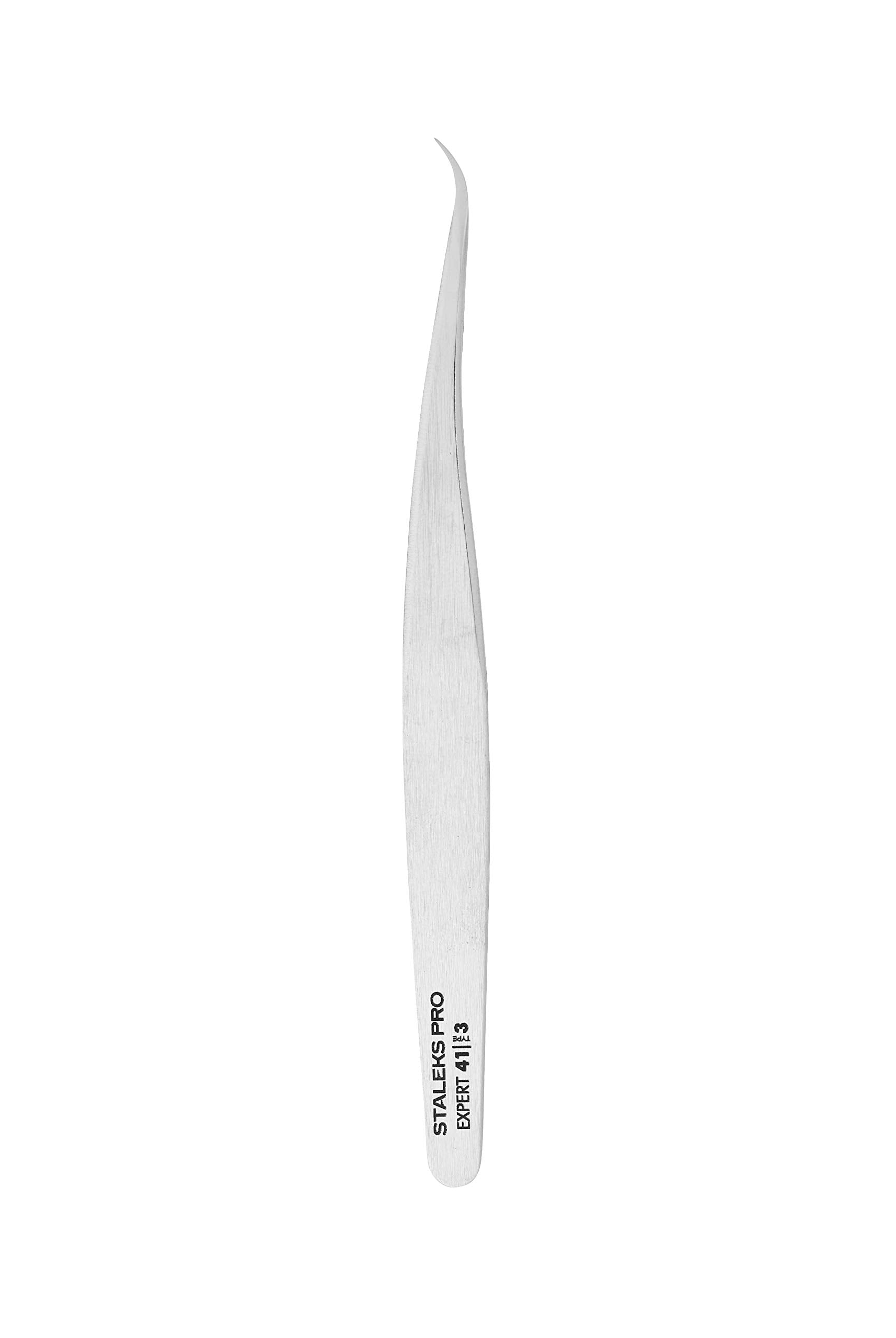 STALEKS PRO Expert 41 Type 3 Professional Eyelash Tweezers (Curved) – Stainless Steel for Classic Eyelash Extensions & Corner Work