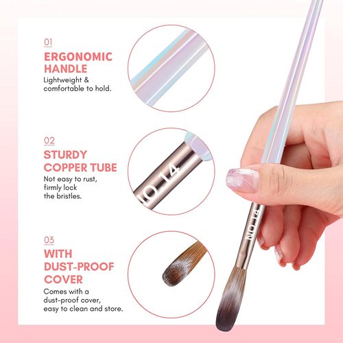 DAIXIANGER 7PCS Acrylic Nail Brush Set,Size 4/6/8/10/12/14/16 Professional Nail Brushes for Acrylic Application Extension and 3D Carving for Nail Home Salon DIY