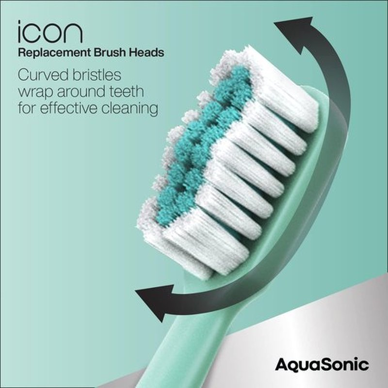 AquaSonic Icon Replacement Brush Heads - 2 Pack for Normal & Sensitive Teeth | Mint Compatible