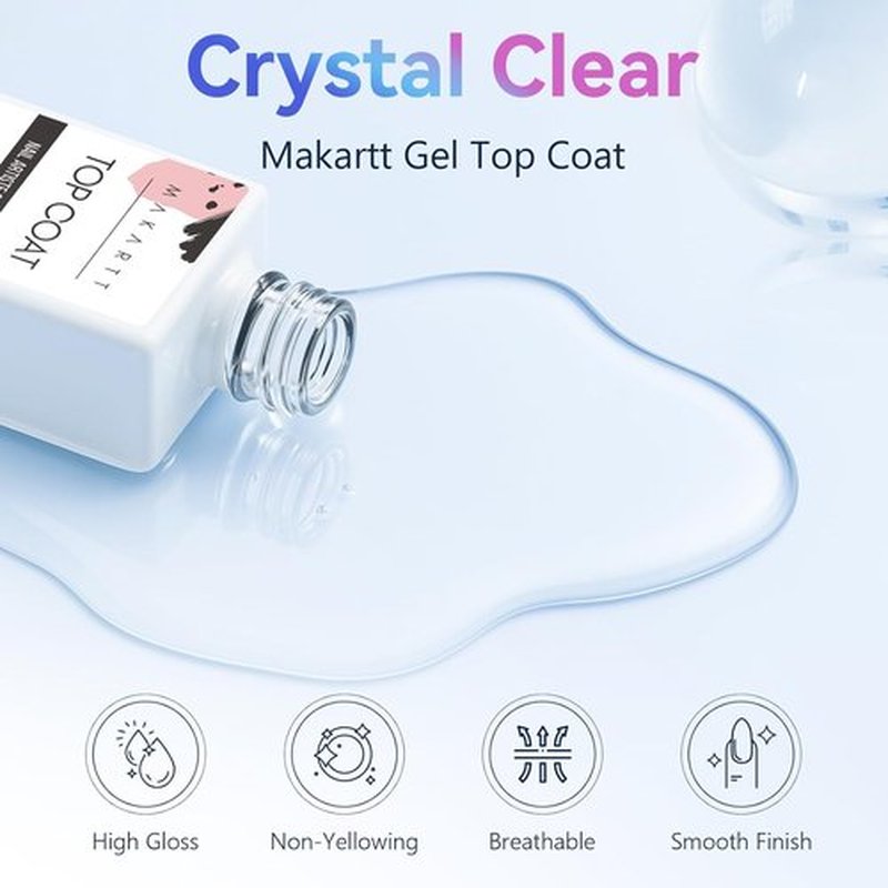 Makartt Gel Top Coat - No Wipe High Gloss Nail Polish | Long Lasting 10ML Clear Soak Off for Salon Quality Art