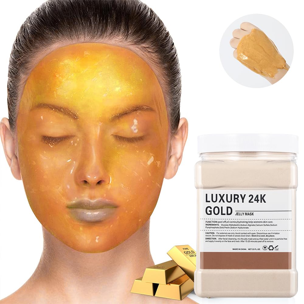 GUOYAOLIFU Jelly Masks for Facials Professional,Jelly Face Mask Skincare Hydrating,Jelly Masks Powder for Face Moisturizing,Smoothing,Deep Cleaning,Oil Contral,for All the Skin 23 Fl Oz(24K Gold)