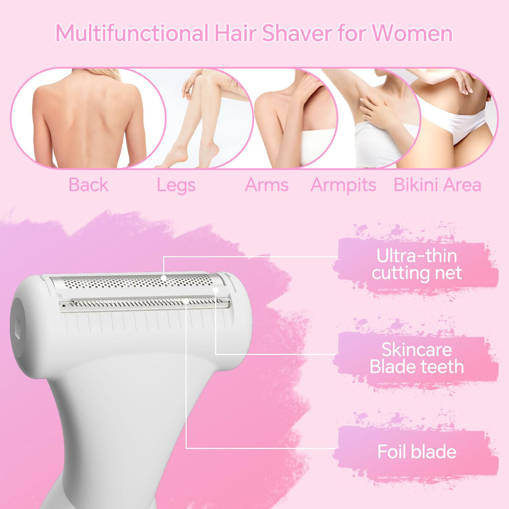 Electric Razor for Women 4-in-1 Bikini Trimmer & Body Shaver for Face, Legs, Underarms, Pubic Hair – Rechargeable Wet/Dry Painless Hair Removal with LED Display (Pink)
