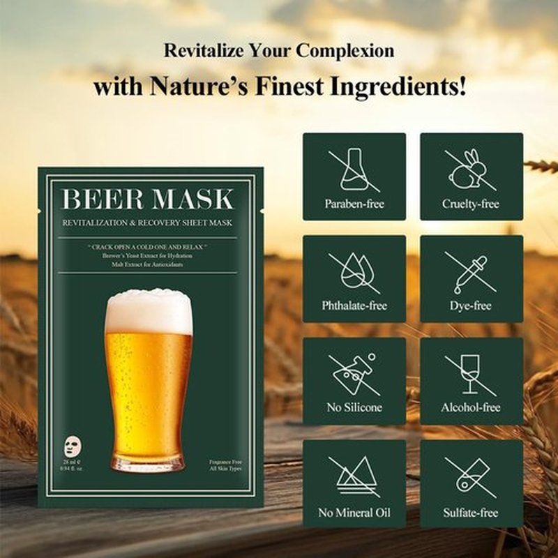 Beer Mask Bachelor Party Pack – 4 Beer Inspired Sheet Masks for Men, Funny Groomsmen Gift, Bachelor Party Favors, Men’s Hydrating Face Mask
