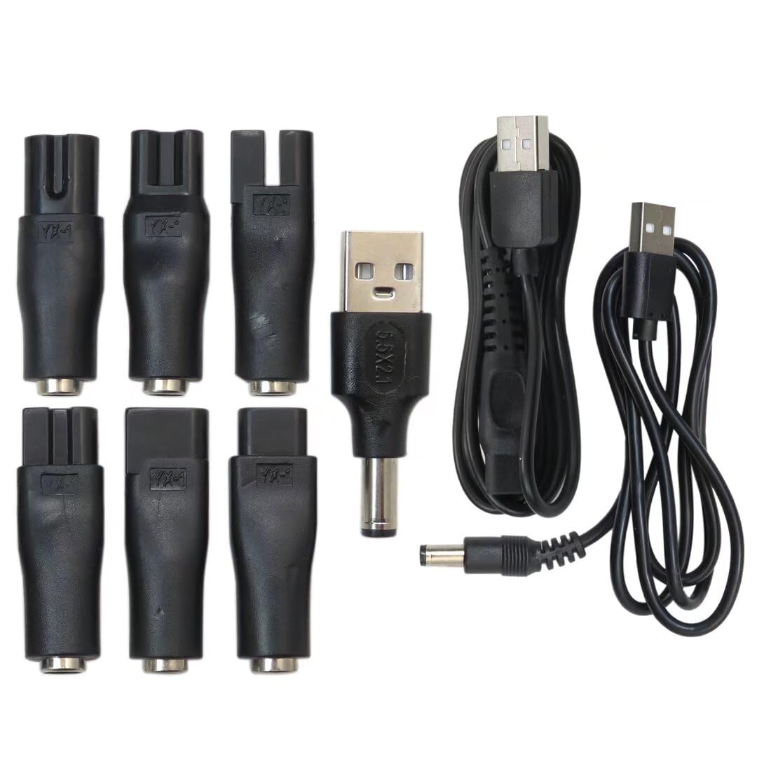 Qblahip Universal Replacement Charger USB Adapter for Various Brands Electric Hairdressers/Electric Dog Clippers/Electric Shavers/Hair Clippers/Razor, Compatible Voltage 3.7V - 5V with 6 Adapter Plug