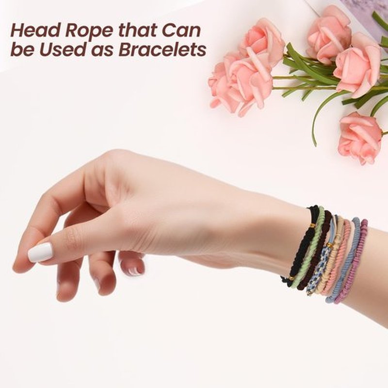 BESKIT 50 PCS Boho Hair Ties, 5 Styles Elastic Hair Tie Bracelets for Women, No Damage 2.36'' Hair Elastic Ponytail Holders for Girls with Thick, Thin and Long Hair
