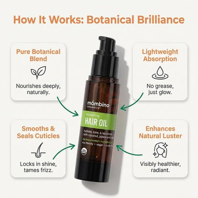 Mambino Organics Hydrating Elixir Hair Oil - Lightweight Rosemary & Castor Oil Blend for Smooth, Shiny Hair | 2 fl oz
