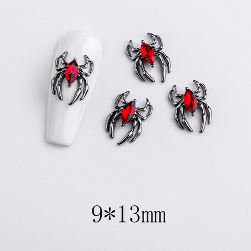 Spider Acrylic Nail Art Gems & Charms - Black & Red Spider Rhinestones - Halloween Nail Decor Accessories