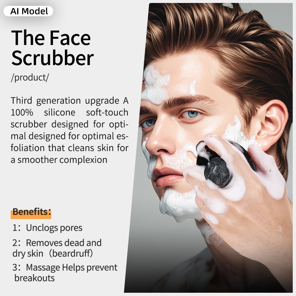 Face Scrubber,Silicone Face Scrubber for Men Women,Third Generation Upgraded 1262 Soft Bristle Manual Cleansing Brushes,Suitable for All Skin Types,face exfoliating Cleaning Brush (Black) (Large)