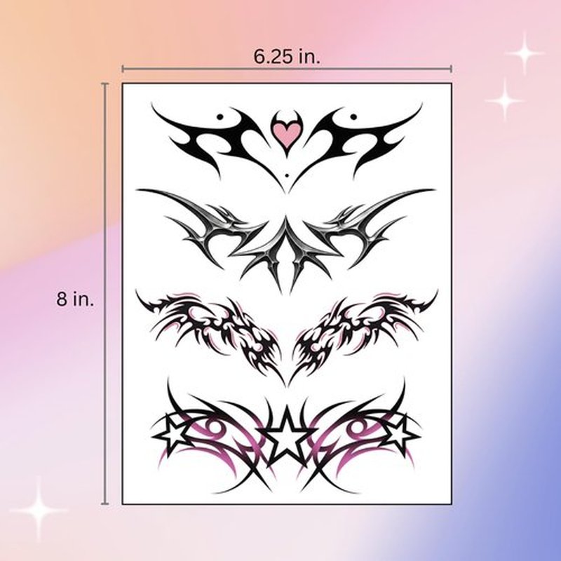 Pixel Hearts Tramp Stamp Temporary Tattoos | Y2K Edgy Cybersigilism | Realistic Waterproof Fake Tats | Festival, Bachelorette, Halloween, Birthday Favors, Accessories