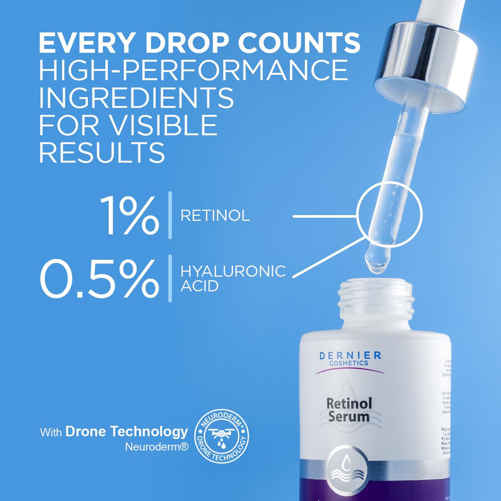 Dernier Beauty Skin Care – Retinol 1% & Hyaluronic Acid 0.5% Anti-Aging Serum for Face, Wrinkle Reduction, Skin Texture Support for Acne Prone Skin, (1 fl oz)