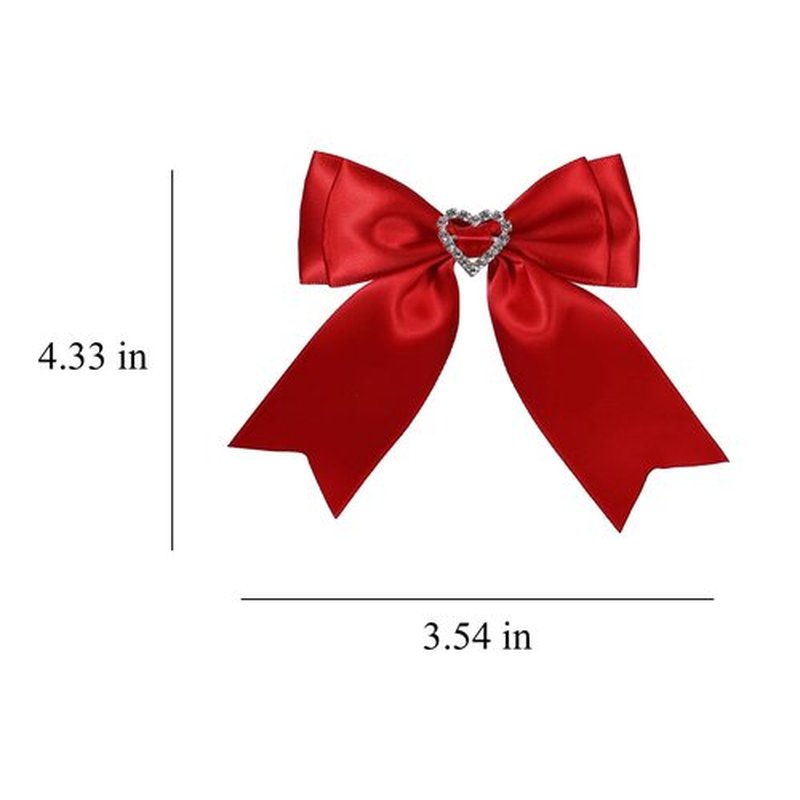 Red Hair Bow Clips Satin Bowknot Hair Clips Sweet Heart Rhinestones Ribbon Hairpins for Girls Chirstmas Valentine's Day Party Hair Accessories