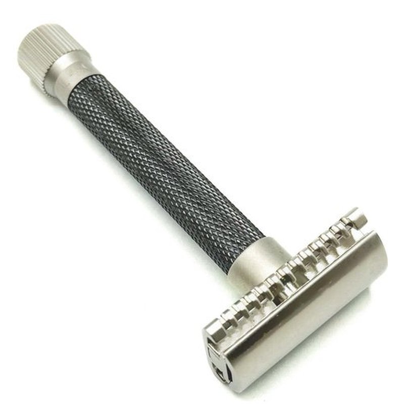 Parker Double Edge Safety Razor - Adjustable Shave from Mild to Aggressive | 5 Blades Included - Graphite Gray