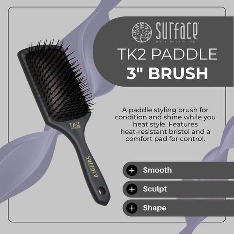 Surface Hair TK2 Paddle Brush - Professional Heat Resistant Styling Tool for Smooth, Shiny Hair