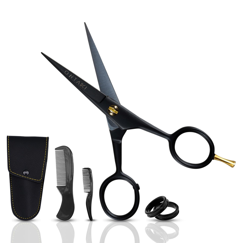 Ontaki Beard and Mustache Trimming Scissors & Combs for Men - 5" Black