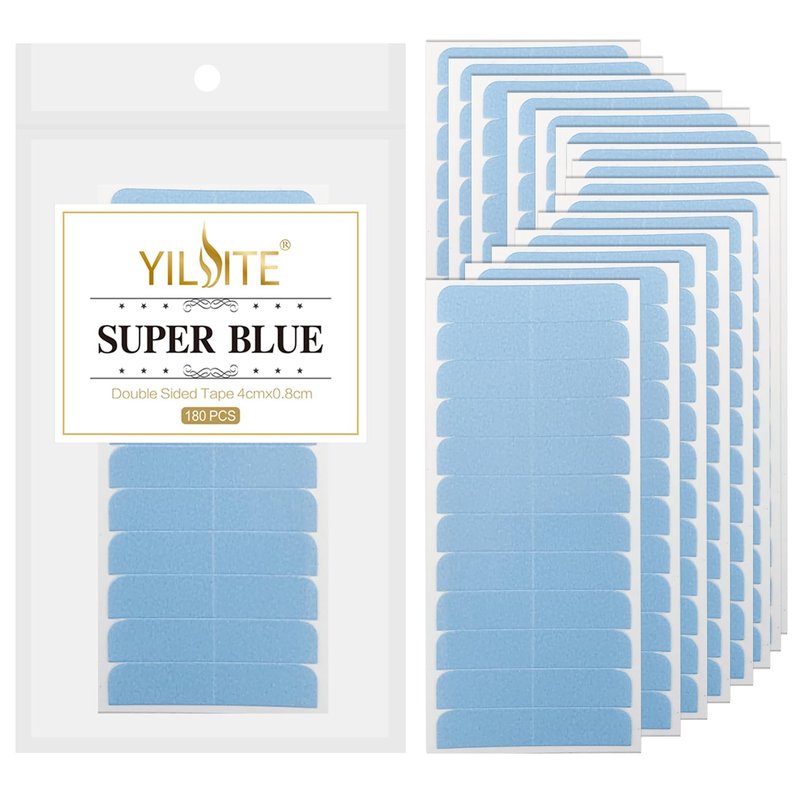 YILITE Hair Extensions Tape 180Pieces Tape Tabs Double Sided Human Hair Tape for Replacement 4 x 0.8 cm Adhesive (180Pieces Blue)