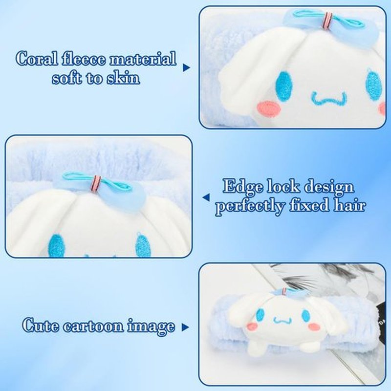 PERFECTSIGHT Kawaii Headband for Spa, Makeup, Washing Face, Party - 2 Pack Cute Hair Band for Shower Beauty Skincare, Soft Facial Headbands for Girls and Women (Purple+Blue)
