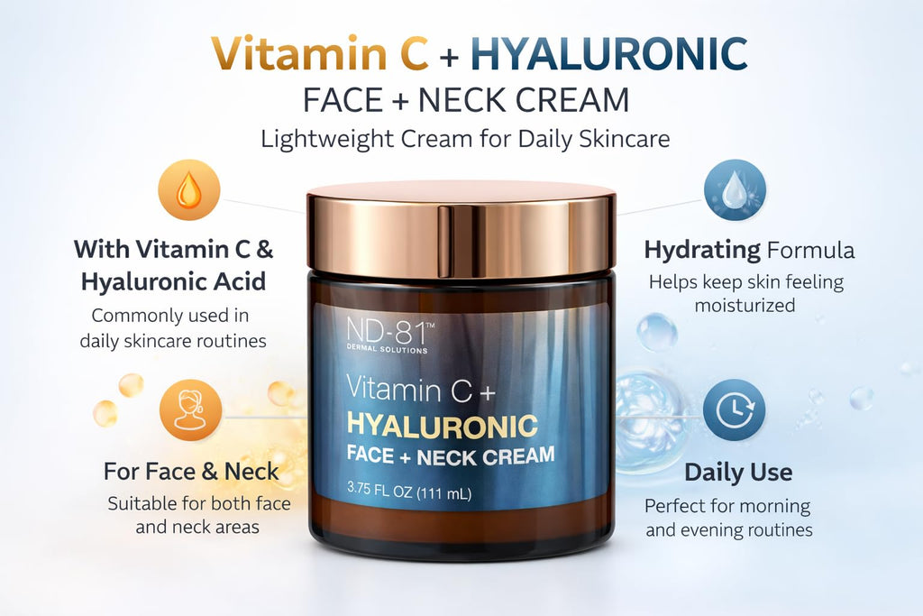 Genérico Vitamin C + Hyaluronic Face & Neck Cream, Lightweight Moisturizing Cream, Daily Skincare, 3.75 Fl Oz