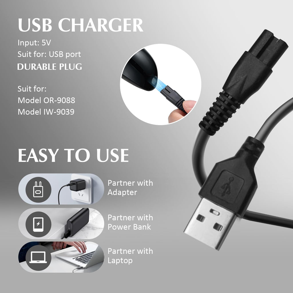 Orauley USB Charging Cable, Worldwide Durable USB Cord for OR-9088-Black Model IW-9039-Rose Gold Model Facial Cleansing Brush