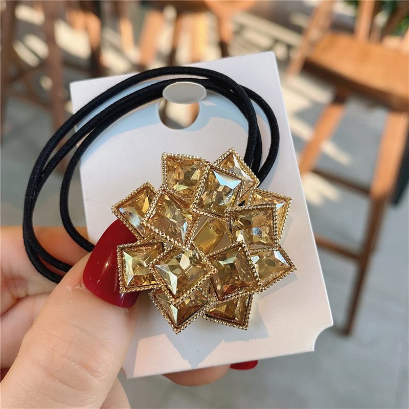Xiwstar 4Pcs Elegant Women Girls Hair Scrunchies Headband Crystal Rhinestone Hair Bands Ties Accessories Ponytail Holder